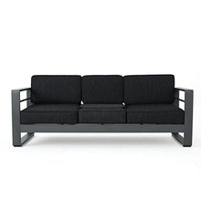 Christopher Knight Home Cape Coral Outdoor Aluminum 7 Piece Conversation Set with Fire Table Dark Gray + Gray
