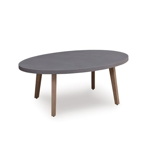 Signature Design by Ashley Francis Beach Outdoor Coffee Table, Wood-Look Aluminum Frame With Stone-Look Top, Weather-Ready Outside Patio Table for Deck or Poolside, 48" W x 30" D x 18" H