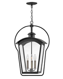 Hinkley Yale Large Hanging Outdoor Lantern - 3-Light, Damp Rated, Clear Glass, Aluminum - Black