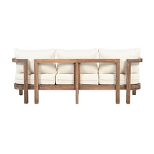 Merax 3 Seater Outdoor Acacia Wood Patio Sofa with Cushions for Porch, Garden, Backyard, Balcony, Brown wash, Beige Cushion