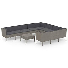 HEFZGDB 11 Piece Patio Lounge Set with Cushions Poly Rattan Gray Porch Furniture Patio Table and Chairs Set Outdoor Patio Set Suitable for Lawn, Garden, Poolside.