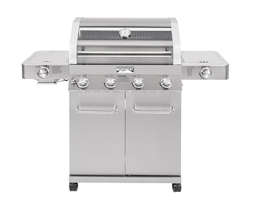 Monument Grills Larger 4+2 Burner Propane Gas Grills Stainless Steel Cabinet Style with Clearview® Lid, Knob Controls, Built-In Thermometer, Infrared Side Sear Burners & Side Burners, Outdoor Use
