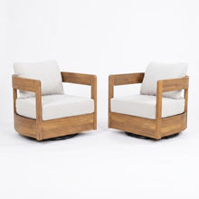 Christopher Knight Home Telluride Outdoor Acacia Wood Swivel Club Chair Set of 2 with Removable Cushion, 360° Rotating Patio Armchair for Garden, Balcony, or Poolside Seating, Beige+Teak