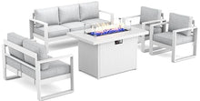 Vakollia 5-Piece Outdoor Aluminum Furniture Set with Fire Pit Table Light Grey