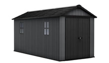 Keter Newton Plus 7.5x15 Ft All-Weather Storage Shed with Skylight, Window, Built-in Ventilation, Customizable Walls, & Lockable Double Doors, Graphite
