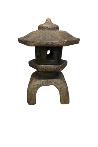 Solid Rock Stoneworks Medium 3-Piece Japanese Garden Lantern – 22" Tall – Espresso Stain – Cast Concrete Outdoor Statue – 62 lbs – 12" Base – Zen Decor for Yard, Patio, or Pond