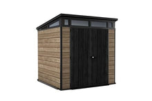 Keter Signature Collection 7x7 Ft All-Weather Storage Shed with Skylight, Window, Built-in Ventilation, & Lockable Double Doors, Ashwood