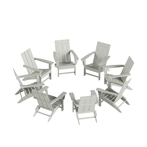 WestinTrends 8-Piece Modern Poly Folding Adirondack Chair Set Sand