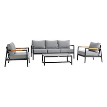 Armen Living Crown Aluminum and Teak Wood Outdoor Coffee Table in Black