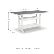 Ashley Transville Outdoor Counter Height Dining Table, 72 Inch Rectangular Patio Table with Umbrella Hole, Durable Weather Resistant HDPE, Ideal for Patios, Gray and White