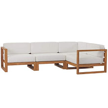 Modway EEI-4253-NAT-WHI-SET Upland Patio Teak Wood 4-Piece Sectional Sofa Set, Natural White