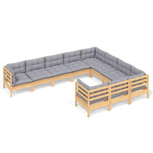 MNCVXAXG 10 Piece Patio Lounge Set with Gray Cushions Pinewood