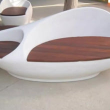 SABALON Patio Furniture Bench Fiberglass Leisure Chair, Outdoor Wood Veneer Rest Chair, Shopping Mall Public Area Waiting Chair, Square Park Stool Outdoor Bench