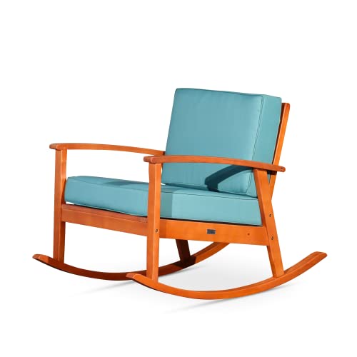 DTY Outdoor Living Longs Peak Deep Seat Eucalyptus Rocker - Natural Oil Finish, Sage Cushions