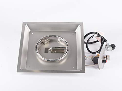 Klug Living Square Fire Pit Table Drop in Burner Kit with Easy Push to Start Eletrical Ignition Fully Assembled with CSA Certification, 55,000BTU (19 Inch, Natural Gas)