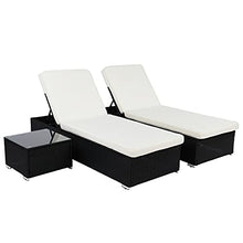 3Pcs Outdoor Furniture Set PE Rattan Iron Include 1 Coffee Table 2 Flat Bed Black 4-Wire Ideal for Patio Deck Poolside