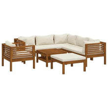 Molumvel 8-Piece Patio Lounge Set with Cream Cushions, Modular Solid Acacia Wood Outdoor Sofa Furniture with Coffee Table for Garden Backyard Deck