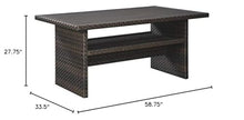 BOWERY HILL Patio Dining Table, Dark Brown and Beige Finish, Resin Wicker and Rust-Free Aluminum Frame, 58.75 x 33.50 x 27.75 in, Water-Resistant Aluminum Top, Versatile Outdoor Table for Dining and