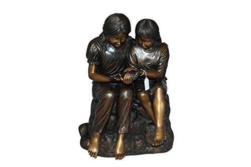Nifao Two Children with Bird, Kids Medium Bronze Statue, 18"L x 26"W x 34"H