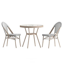 EMMA + OLIVER Massalia Indoor/Outdoor Bistro Set - Black & White Textilene - Light Natural Bamboo Frame