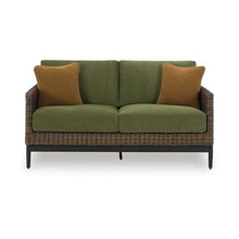 Signature Design by Ashley Horizon Hall Vintage Outdoor Loveseat with Cushion and Pillows Green & Dark Brown