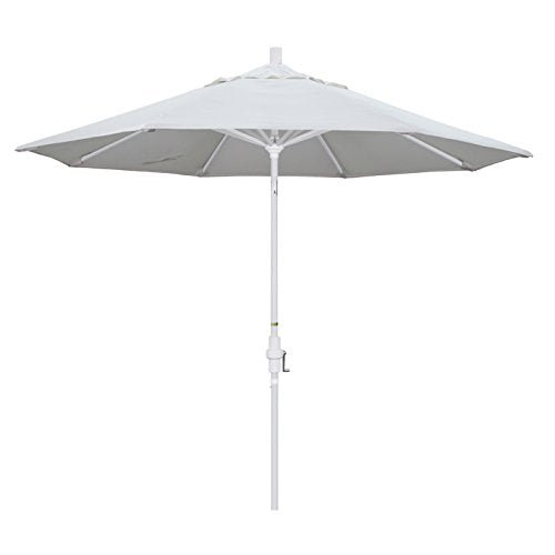California Umbrella 9' Round Aluminum Patio Umbrella, Crank Lift, Collar Tilt, White Pole, Natural