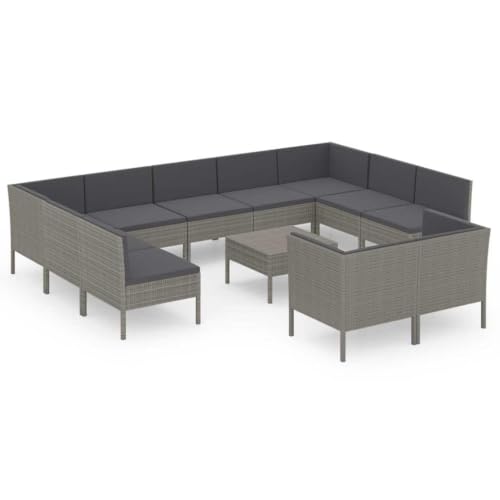 12 Piece Patio Lounge Set with Cushions Gray PE Rattan Outdoor Furniture