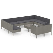 12 Piece Patio Lounge Set with Cushions Gray PE Rattan Outdoor Furniture