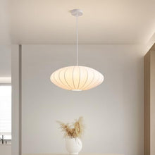 zhongheng Italian Simplicity Style Silkworm Cocoon Pendant Light Post Modern Single Head Lantern Flat Shape Lamp White for Caffe House Dining Room Showroom Hollow Hanging Luminaire(23.6in)