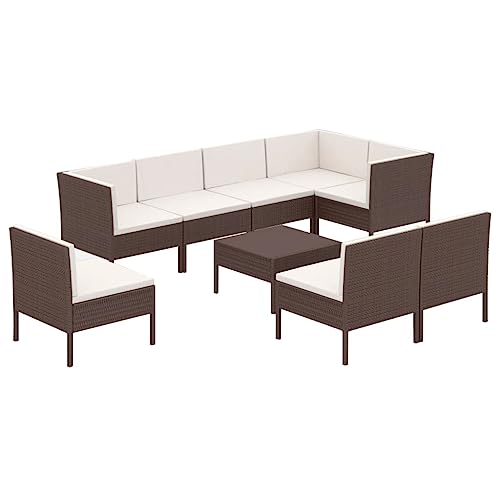 HGKMBRY Modern Garden Lounge Set in Brown and Cream White with Washable Cushion Covers and Durable PE Rattan Outdoor Furniture for 9-Piece Patio Seating