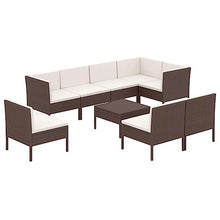 HGKMBRY Modern Garden Lounge Set in Brown and Cream White with Washable Cushion Covers and Durable PE Rattan Outdoor Furniture for 9-Piece Patio Seating