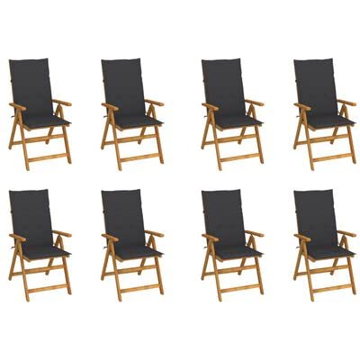 ZQQLVOO Folding Patio Chairs with Cushions 8 pcs Solid Acacia Wood, Outoor Bar Height Stools, Outdoor Dining Chair, Patio High Top Bar Height Stool Chairs for Home Entertaining