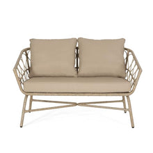 Hassyee PE Rattan Outdoor Loveseat with Iron Frame and Wicker Woven Backrests and Armrests for Poolside, Balcony, Patio 2-Seater Couch with Removable&Washable Cushions for Lawn, Garden