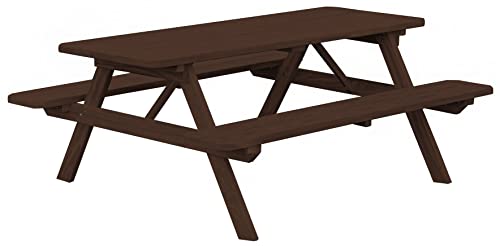 Furniture Barn USA Pressure Treated Pine 8ft Picnic Table with Attached Benches,Walnut Stain