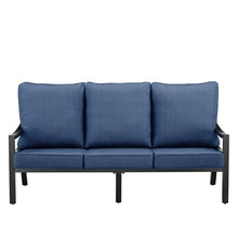 Oakland Living Black Aluminum Patio Deep Seating Outdoor Sofa Couch with Blue Cushions