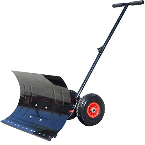 Snow Shovel with Wheels Heavy-Duty Wheeled Snow Shovel Adjustable Aluminum Alloy Handle Efficient Snow Removal Tool Suitable for Cleaning Lanes Roads Sidewalks Snow Pusher