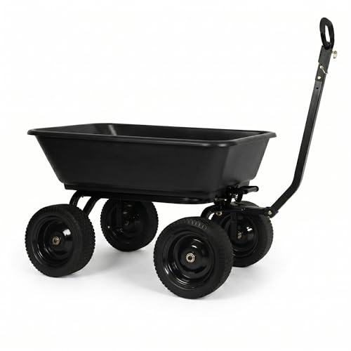 Heavy Duty Garden Cart with 4 Flat-Free Tires, 1000 lbs Capacity Poly Dump Wagon, 2-in-1 Convertible Handle for Patio, Yard, Lawn and Outdoor Hauling