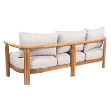 Christopher Knight Home Acacia Wood 3-Seater Sofa Outdoor, 74'' Patio Acacia Wood Sofa Chair, Curved Wooden Lounge Seating for Backyard Garden, Outdoor Entertaining Furniture, Light Teak+Beige
