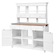 65.7'' H Tall Garden Potting Bench Table with Hutch, Patio Storage Workstation with 3 Shelves,6 Drawers,2 Bottom Cabinets & Side Hooks for Mudroom, Doorway (White)