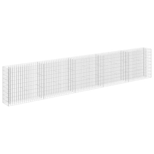 Makastle Gabion Raised Bed Outdoor 177.2" x 11.8" x 35.4" Silver Galvanized Steel Weather Resistant Modern Rectangular Floor Standing Planter