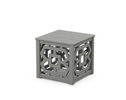 Martha Stewart by POLYWOOD Chinoiserie Outdoor Accent Table, Slate Grey 18"x18" Square with Latticework, Durable HDPE All-Weather Small Patio Furniture for Backyard, Deck, Garden, Made in The USA