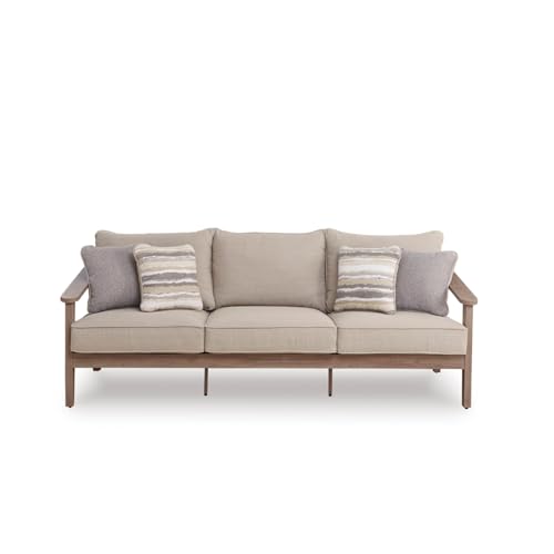 Signature Design by Ashley 3-Seat Wicker Outdoor Patio Sofa, Gray