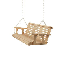Amish Casual Heavy Duty 700 Lb Capacity Porch Swing with Cup Holders (6 Foot, Unfinished) – Wooden Outdoor Roll Back Swing with Hanging Chains – Amish Made in the USA