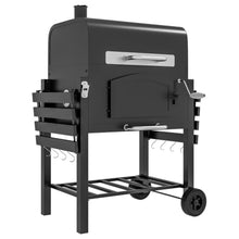 Charcoal Grill, Outdoor Portable Adjustable Height BBQ Smoker with Folding Shelves, Thermometer, Bottle Opener & Wheels for Camping, Picnic, Patio, Backyard, Black