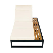 Christopher Knight Home Faye Chaise Lounge Chair Outdoor and 4-Fold Cushion Built-in Headrest, Adjustable Iron Outdoor Recliner Chair, Pool Lounger with Wooden Side Storage Surface, Teak+Black+Beige
