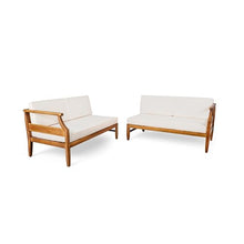 Merax 4-Seater Acacia Wood Mid-Century Modern Outdoor Sofa Set, Teak+Beige