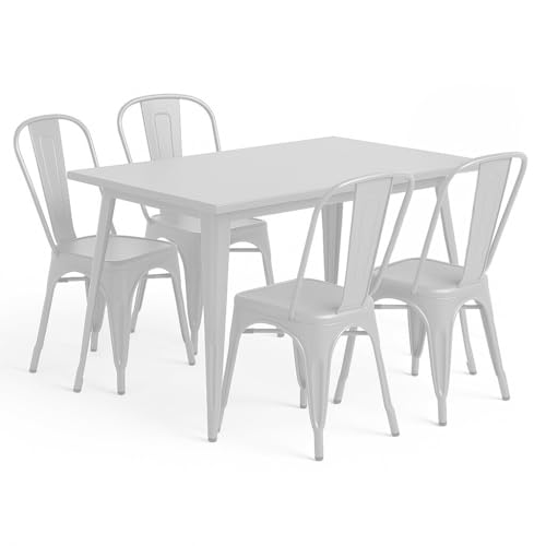 47" x 29" Metal Bistro Table Set – 5 Piece Indoor Outdoor Cafe Seating for Patio or Restaurant