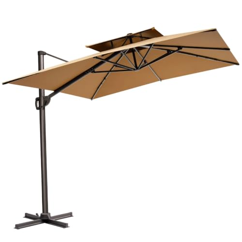 15" Navy Blue Polyester Round Tilt Cantilever Patio Umbrella with Stand