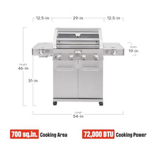 Monument Grills Larger 4+2 Burner Propane Gas Grills Stainless Steel Cabinet Style with Clearview® Lid, Knob Controls, Built-In Thermometer, Infrared Side Sear Burners & Side Burners, Outdoor Use