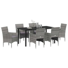 FUDUGEHMIOFWFJJ 7-Piece Grey Poly Rattan Outdoor Dining Set with Cushions, Patio Garden Furniture Set with Tempered Glass Table & Weather-Resistant Cushions for Backyard, Deck, Balcony